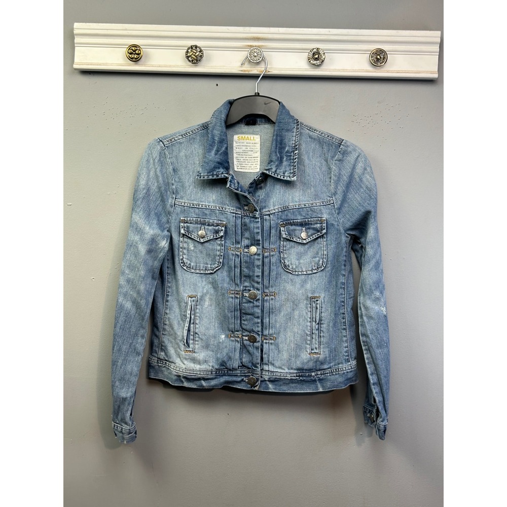 J.Crew Denim Jacket Womens Small Blue 21769 Light Wash Distressed Cotton Trucker